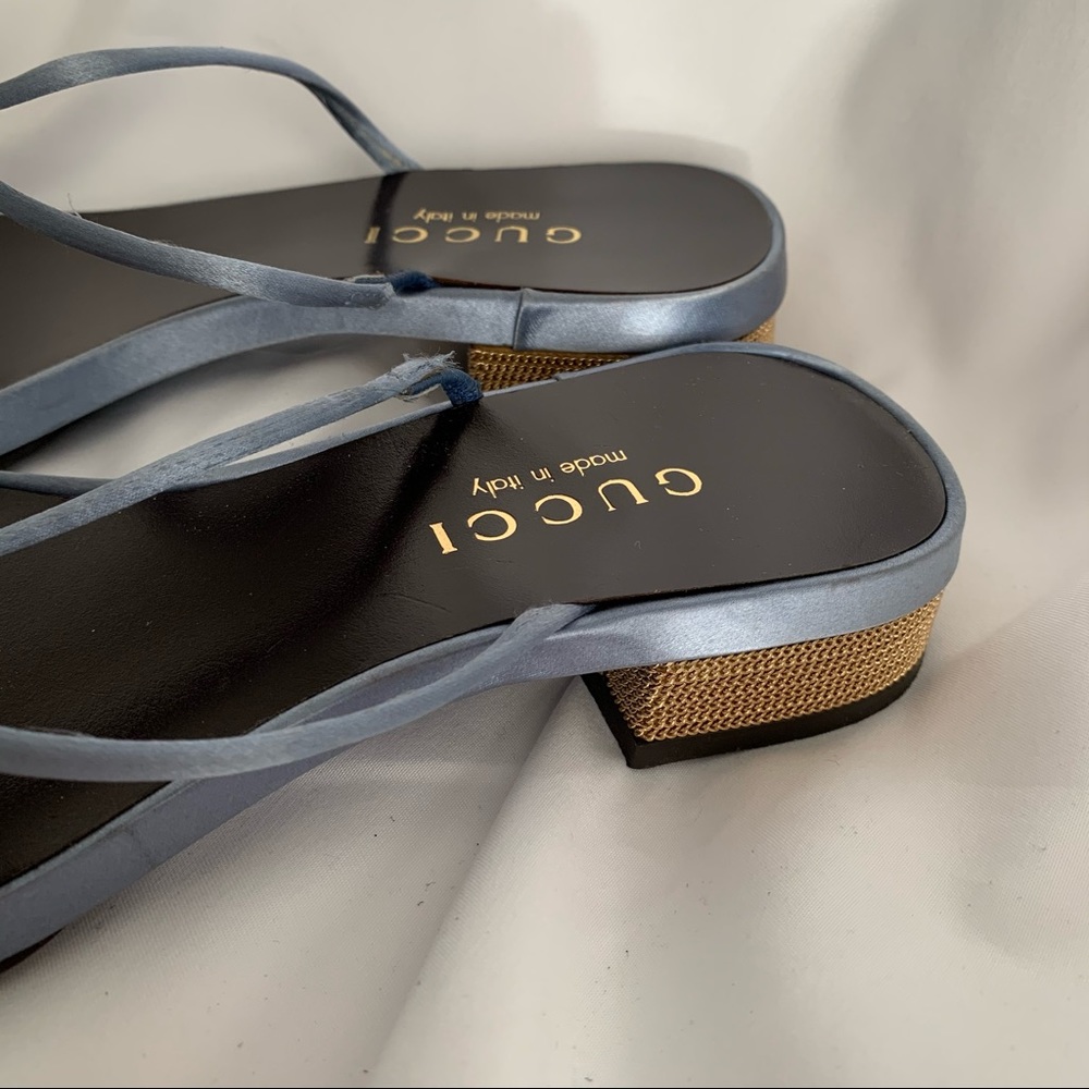 GUCCI Satin & Gold Chain Mail Sandals - Picture 3 of 10